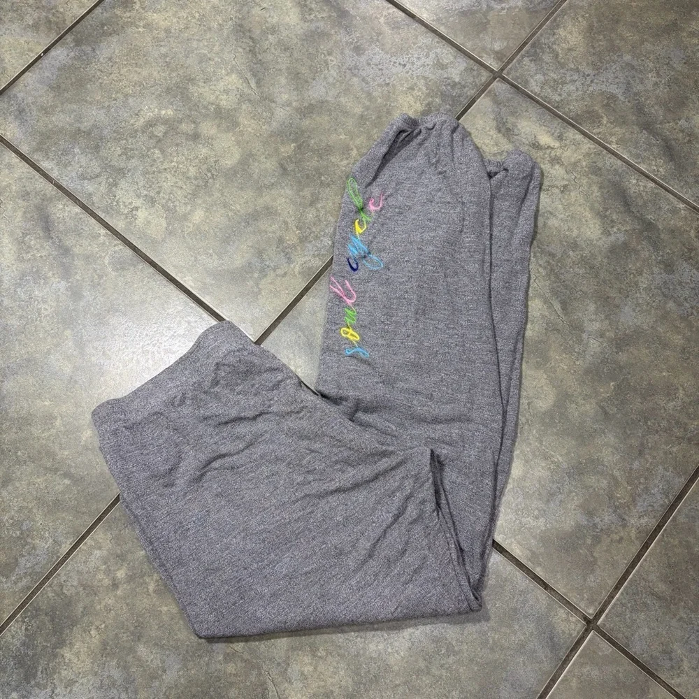Monrow Soul Cycle Sweatpants Sz M Grey Embroidered Women Limited Edition Casual